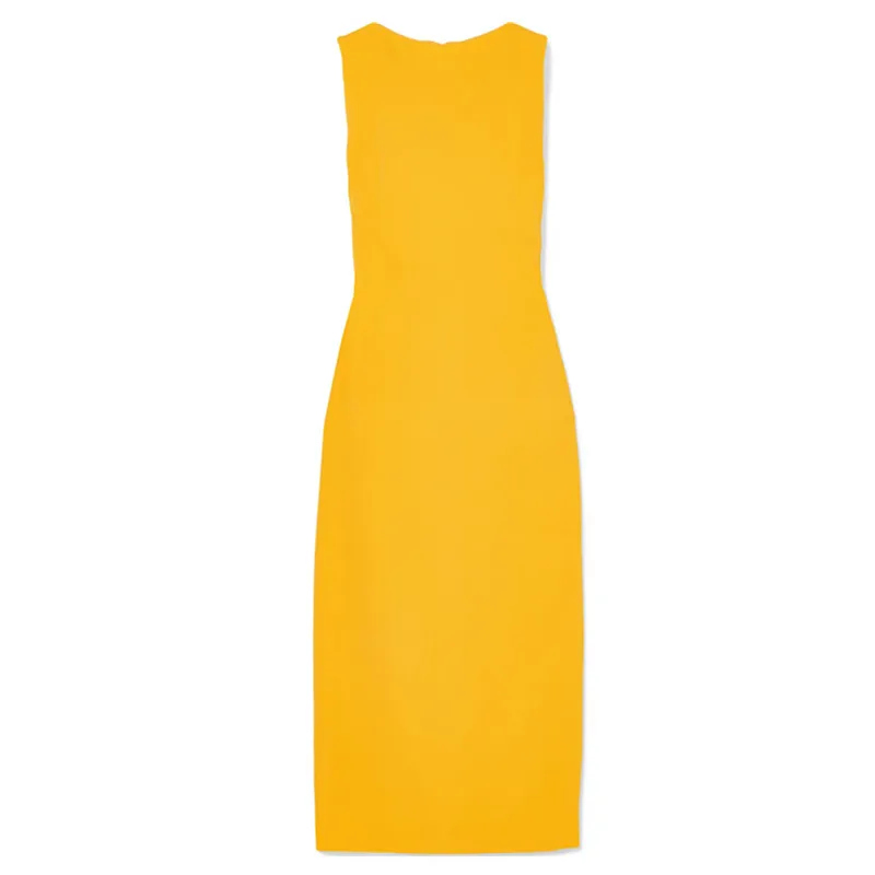 Женское офисное платье карандаш без рукавов элегантное однотонное желтое