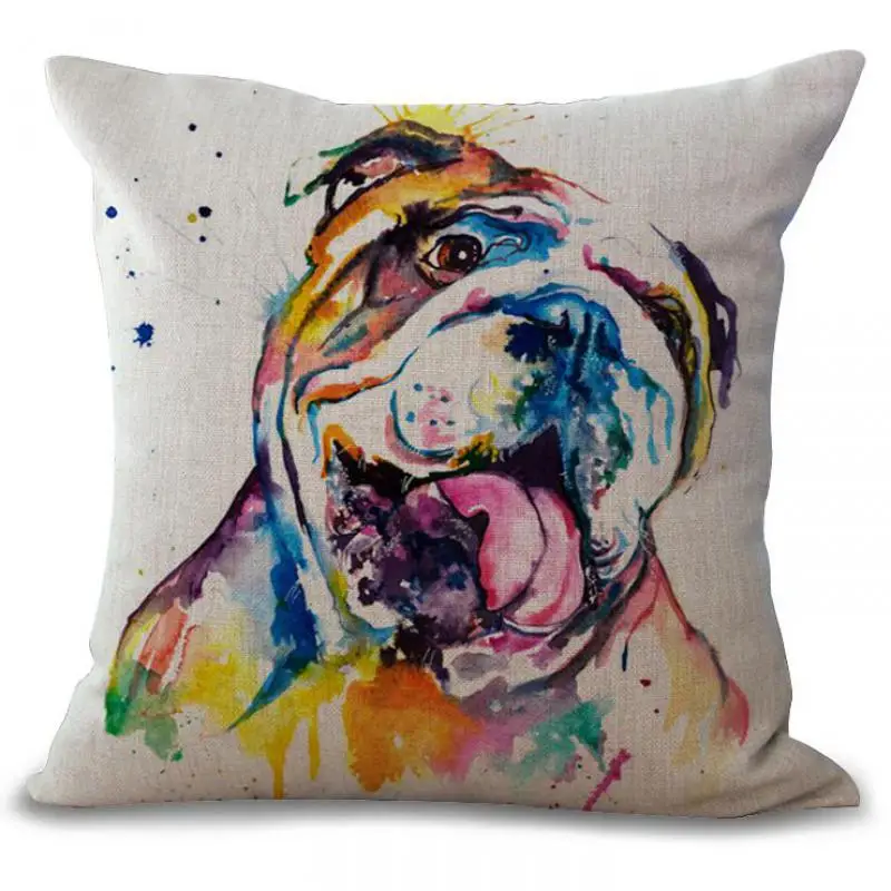 Factory Direct Supply French Bulldog Painting Series Cotton Linen Throw Pillow Home Room Decor Bedside Back Cushion | Дом и сад