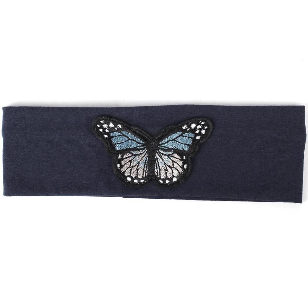 gray Dark Navy Geebro/модные однотонные эластичные повязки на голову для девочек, хлопковая эластичная повязка на голову с бабочкой для девочек, детские аксессуары для волос - Цвет: gray Dark Navy