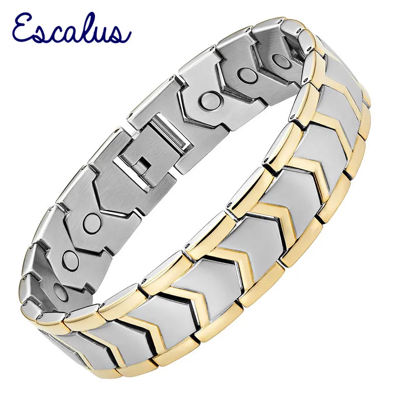

Escalus Men 21pcs Magnets 2-Tone Gold Silver Stainless Steel Gift Jewelry Bracelet Healing Bangle Wristband Charm