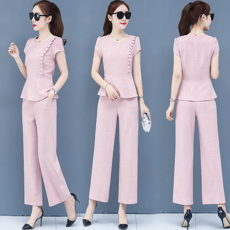 

suits summer new two-piece French fairy sister Korean fashion women slim pants top blouse 2 pcs clothing set outfit vestidos