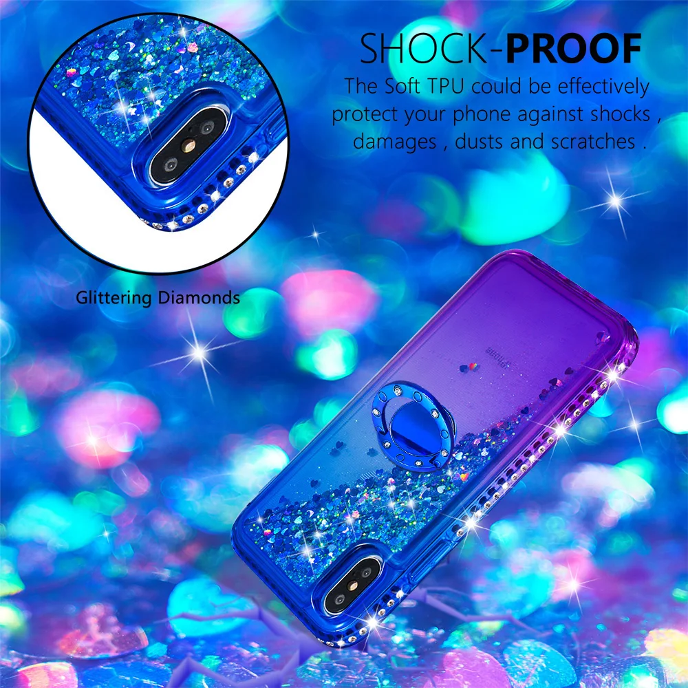 Quicksand bling Phone Case For iPhone X XR XS Cover TPU Back Max With Ring Buckle Bracket Coque Fundas |