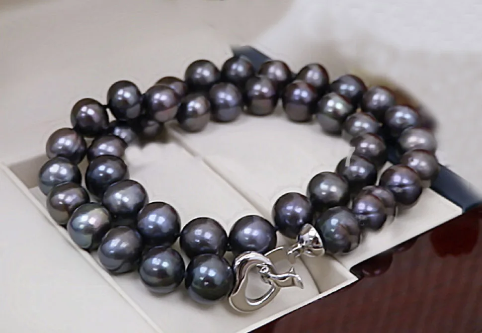 

Жемчужные ожерелья AAA черного цвета, натуральный жемчуг 12-13 мм, верхние ожерелья из 100% натурального жемчуга, 18 дюймов