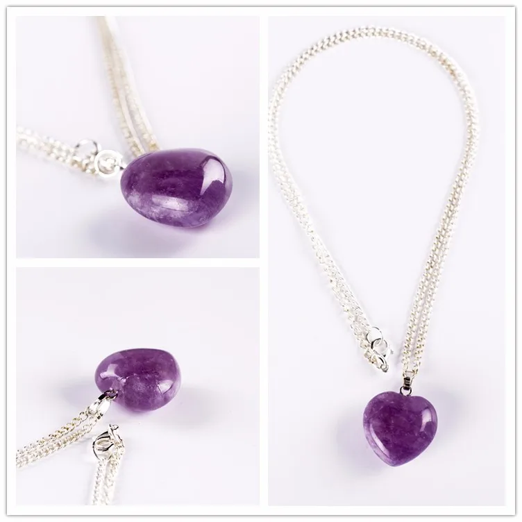 Природный Розовый Кварц Точка Ожерелье Сердце Кристалл Фиолетовый Камень Neckalce Питания Исцеление Рейки Чакра Ювелирные Изделия