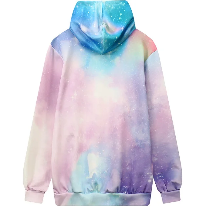 Для женщин Tie Dye цвет Толстовка зима 3D печатных повседневное плюс размеры Топ розовый свободные Galaxy узор над Размеры d пуловер
