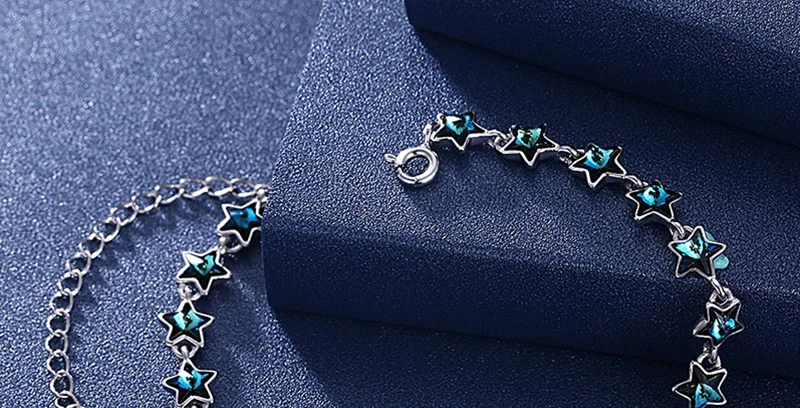 Голубая звезда Crystal от Swarovski браслет 925 пробы Серебряный браслет для Для женщин Одежда высшего качества тонкой Ювелирный Подарок на юбилей