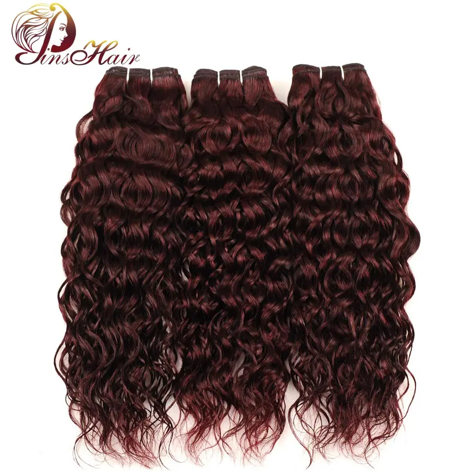 Pinshair 99J красные пучки перуанская волна воды 3 пучка бордовые волосы 100%