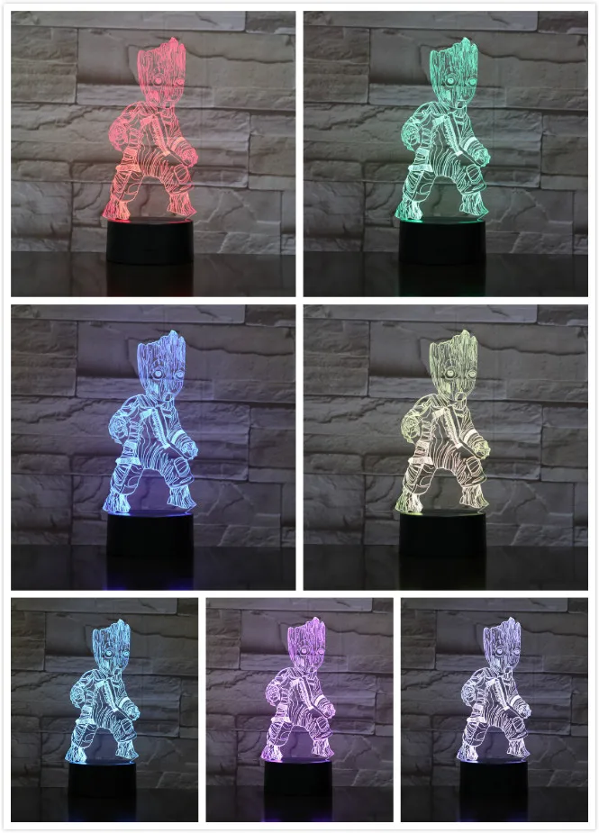 Marvel Мстители Супергерои Тор молоток ракета енот Грут фигурка танос 3d Usb 3d светодиодный Ночной светильник Настольная лампа для спальни неоновая