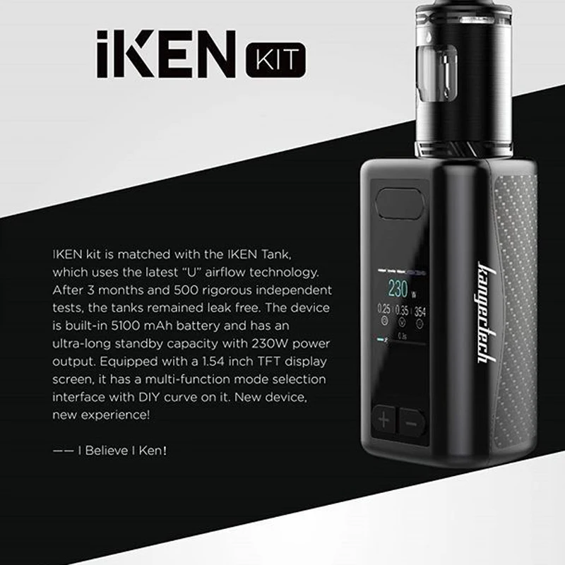 Стартовый набор KangerTech IKEN с цветным дисплеем AKD 230 Вт 5100 мАч бак атомайзера 4 мл