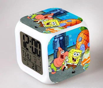 SpongeBob светодиодный Будильник 7 цветов светящийся большой экран цифровой детский будильник подарок на день рождения многофункциональные сенсорные часы - Цвет: Темный хаки