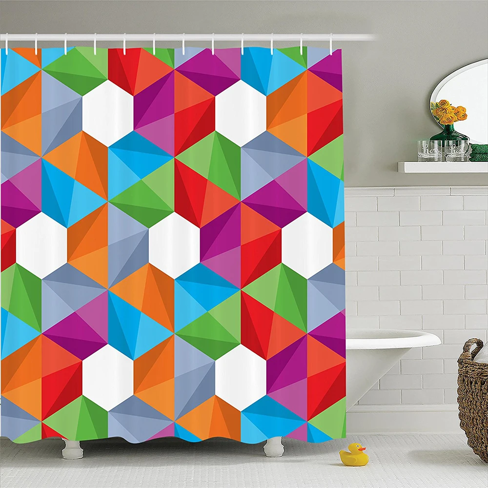 Геометрический декора душ занавес набор красочные Ретро Геометрические