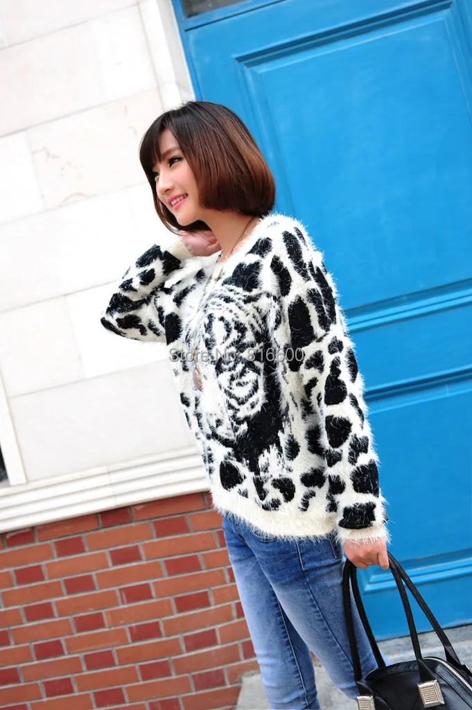 New pullover sweater plush mohair thickened outer leopard tiger | Женская одежда