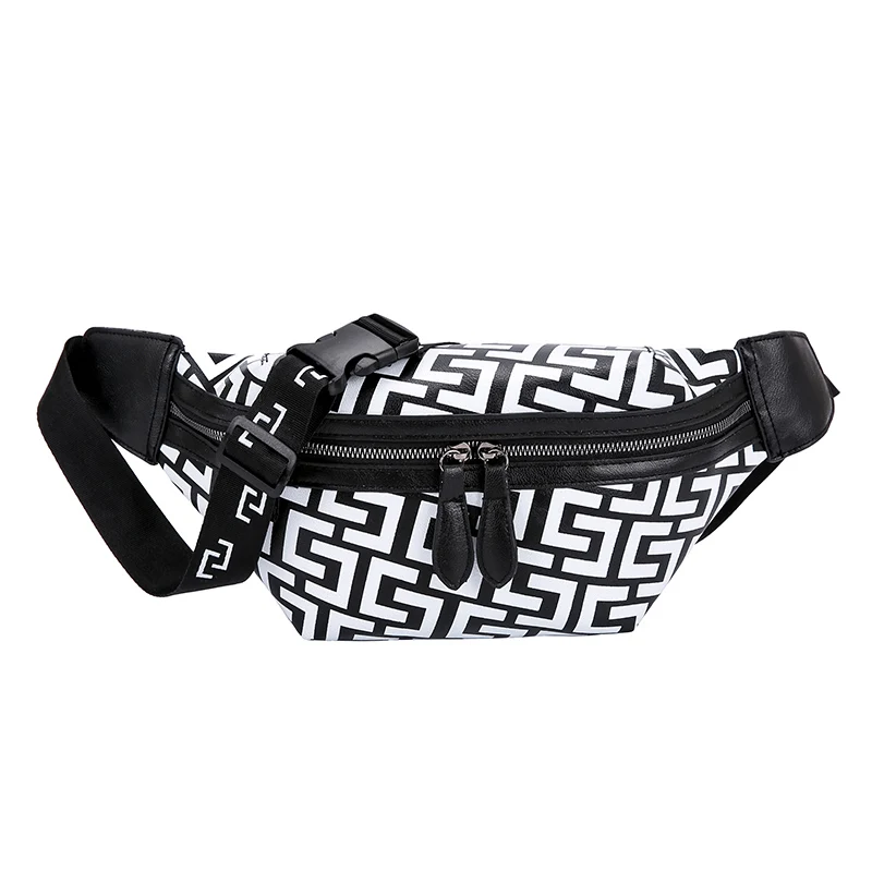 Поясная Сумка на поясном ремне Для женщин геометрический Повседневное из искусственной кожи нагрудная сумка для активного отдыха спортивные молния сумка через плечо для путешествий пляжные поясная сумка - Цвет: Черный
