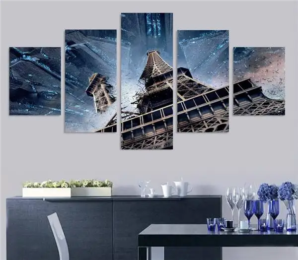 Картина с изображением Эйфелевой башни и Парижа на холсте принтом декор для