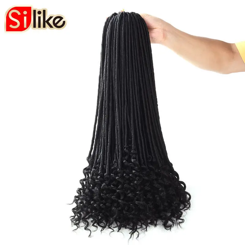 Silike 20 дюймов богиня Faux locs Curly вязанные волосы 24 корня/упаковка искусственные замки синтетические вязанные косички для наращивания волос - Цвет: # 1B