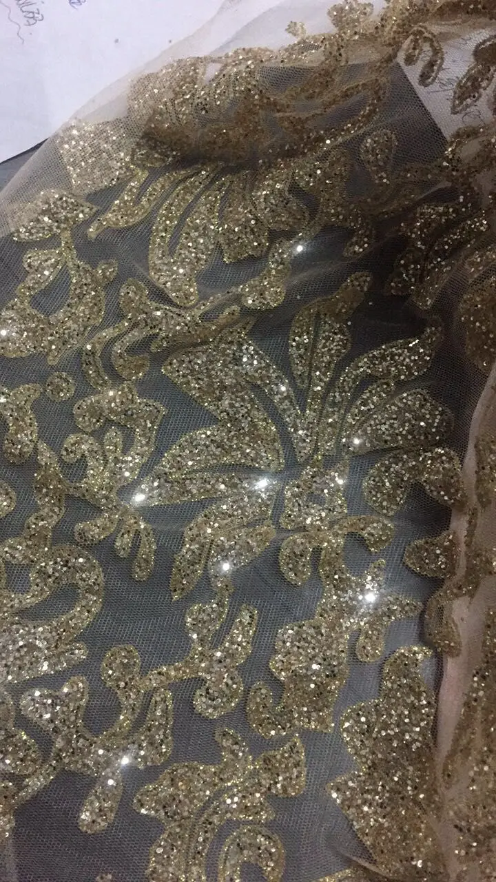 Нигерийская кружевная ткань с золотым блеском африканская сетчатая в продаже S