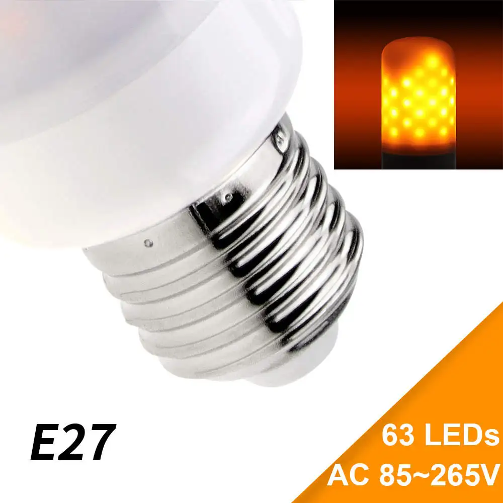 63led 85-265V 2 Mode E27 пламени светодиодный светильник 12 V Светодиодный лампа в стиле огня 220 V E14 Светодиодная лампа с эффектом пламени 110 V E26 мерцание Горящее украшение праздника - Испускаемый цвет: 63led 85-265V 2 Mode