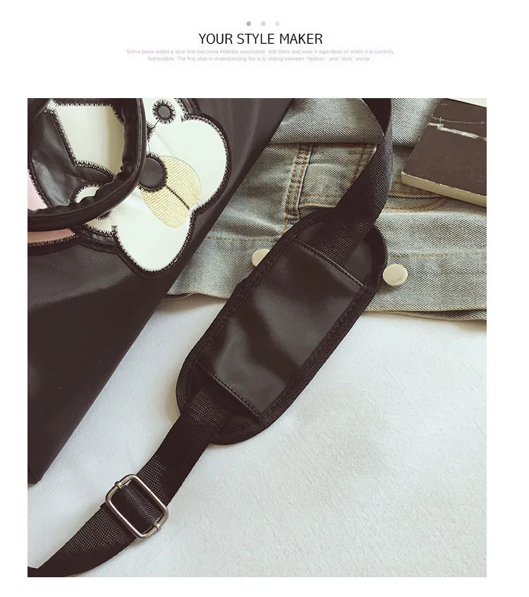 Fashion Casual PU Leather Travel Bags Black Couple Cartoon Dog Embroidery Overnight Weekend Bag Short Trip GYM Big Hand Luggage