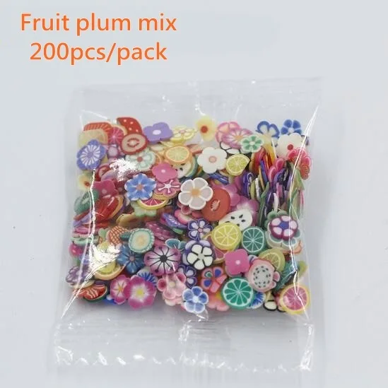 Fruit plum mix Fxinba 200 шт./пакет мини фимо фрукты Ломтики для поставки слаймов/рисунки на ногтях наконечник из полимерной глины декоративная обсыпка ломтик Шлама Игрушки Лизун "сделай сам" - Цвет: Fruit plum mix