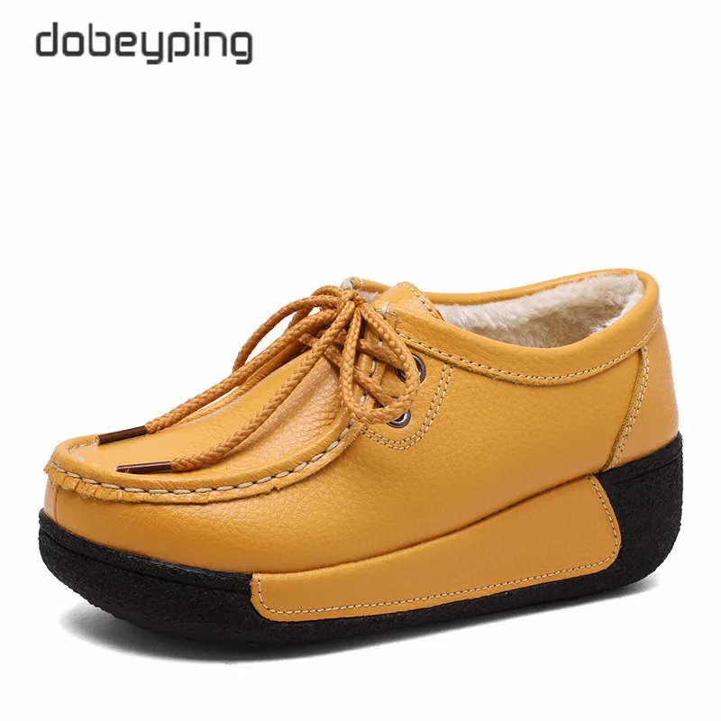 Dobeyping новые женские зимние туфли из натуральной кожи повседневные на плоской