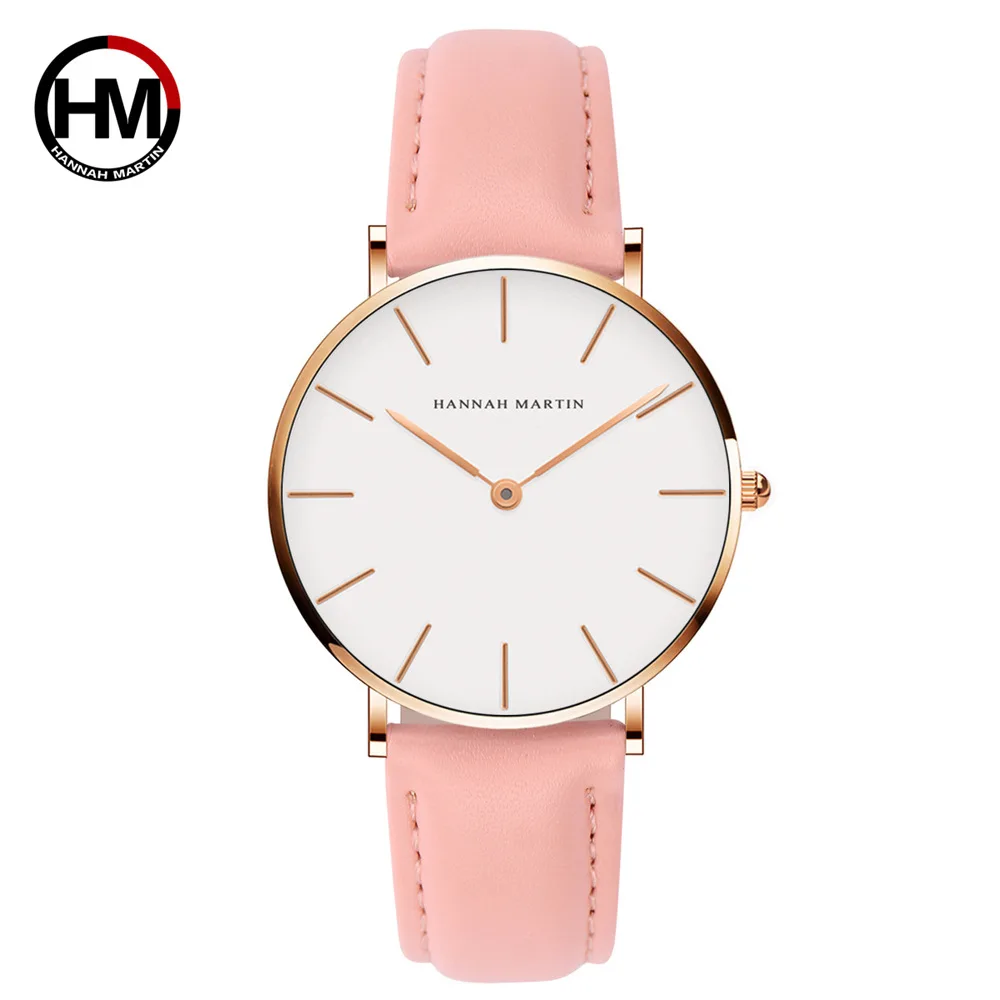 

Новинка 2018, дизайнерские женские часы HANNAH MARTIN, женские часы, лучший бренд, роскошные розовые модные повседневные кварцевые часы из кожи