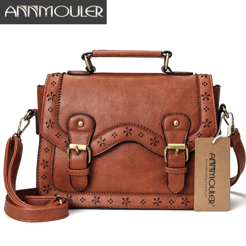 Borsa a tracolla da donna di marca Annmouler borsa a tracolla Vintage borsa a tracolla marrone scava fuori borsa a tracolla piccola per donna