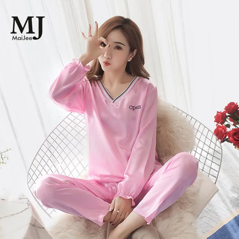 

MJ078A Pink Korean Silk Pizama Damsk Pyjamas Women Pajamas Sexy Lingerie Pajama Set Pijama Mujer Pigiama Donna Pyjama Femme