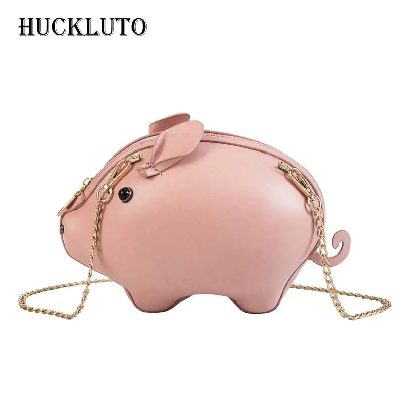 HuckLuto 2019 New Promotion Sale Fashion Casual Cute Chain Pink White Small Shoulder Pig Bag Leather Youth Women's Messenger | Багаж и