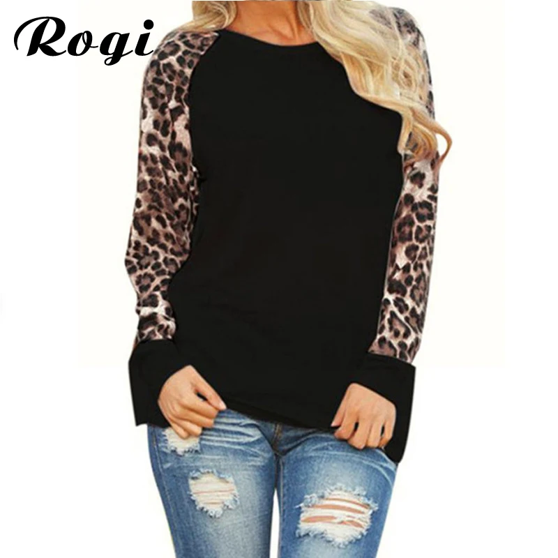 Rogi Осенняя толстовка с капюшоном женская сексуальная леопардовая пуловеры