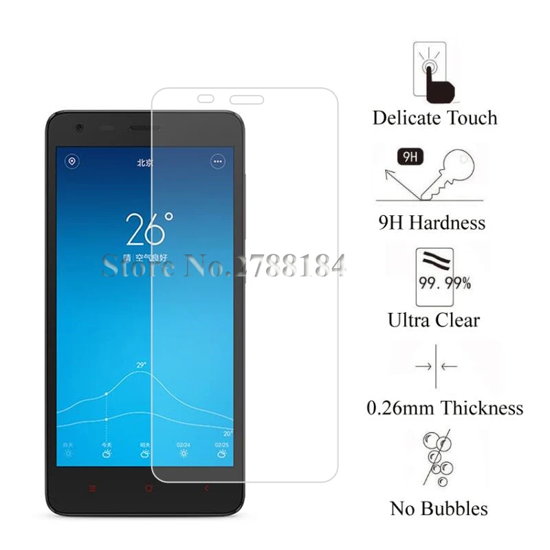 2 шт 9H 0,26 мм Премиум Закаленное стекло для Xiaomi Redmi 2 Защитная пленка, стекло для Xiaomi Redmi 2 Redmi2 стекло
