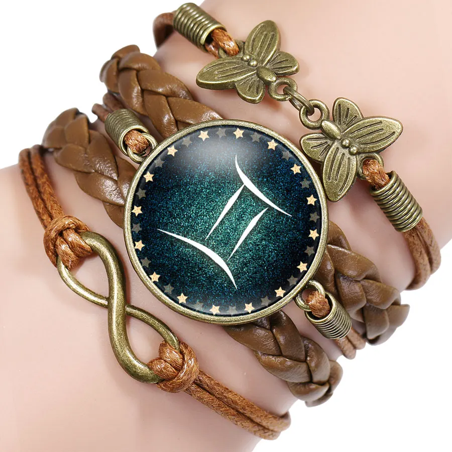 Новое прибытие 12 созвездий браслеты Овен Телец Рак Дева Скорпион Знак стекло