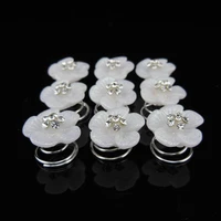 60pcs new white flower crystal rhinestone bridal wedding prom hair twists spins pins hair accessories wholesale free shipping