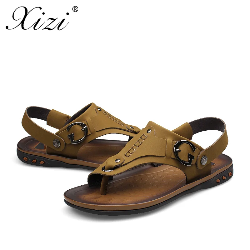 XIZI/мужские летние сандалии мужские шлепанцы из зернистой кожи высокого качества