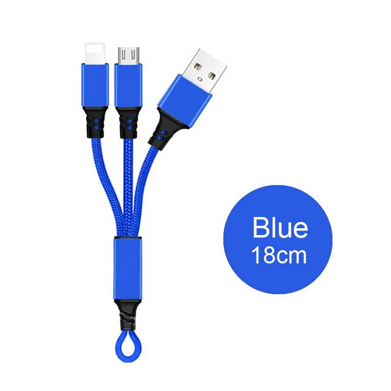 Blue 18CM 3в1 2в1 USB кабель для iPhone X 8 7 6 Micro usb type C кабель для samsung S9 S8 Быстрая зарядка кабель 3A зарядное устройство короткий длинный шнур - Цвет: Blue 18CM