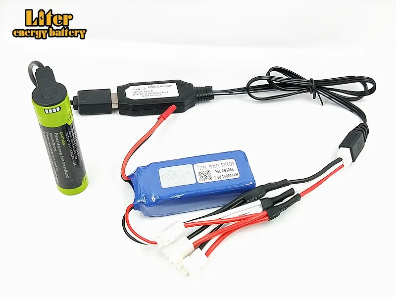 

7.4V 1400mAh 803063 25c Battery USB Charger 3 in 1 Cable For Tarantula X6 MJX X101 X102h X1 H16 WLtoys V666 V262 V353 V333