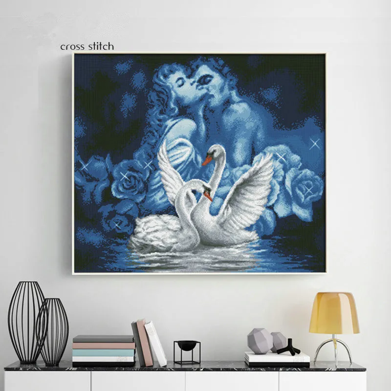 

Swan lovers Intimate kiss Crafts Sewing 14CT Counted Needlework Cross stitch Sets Embroidery kits Cross-Stitch wall decor
