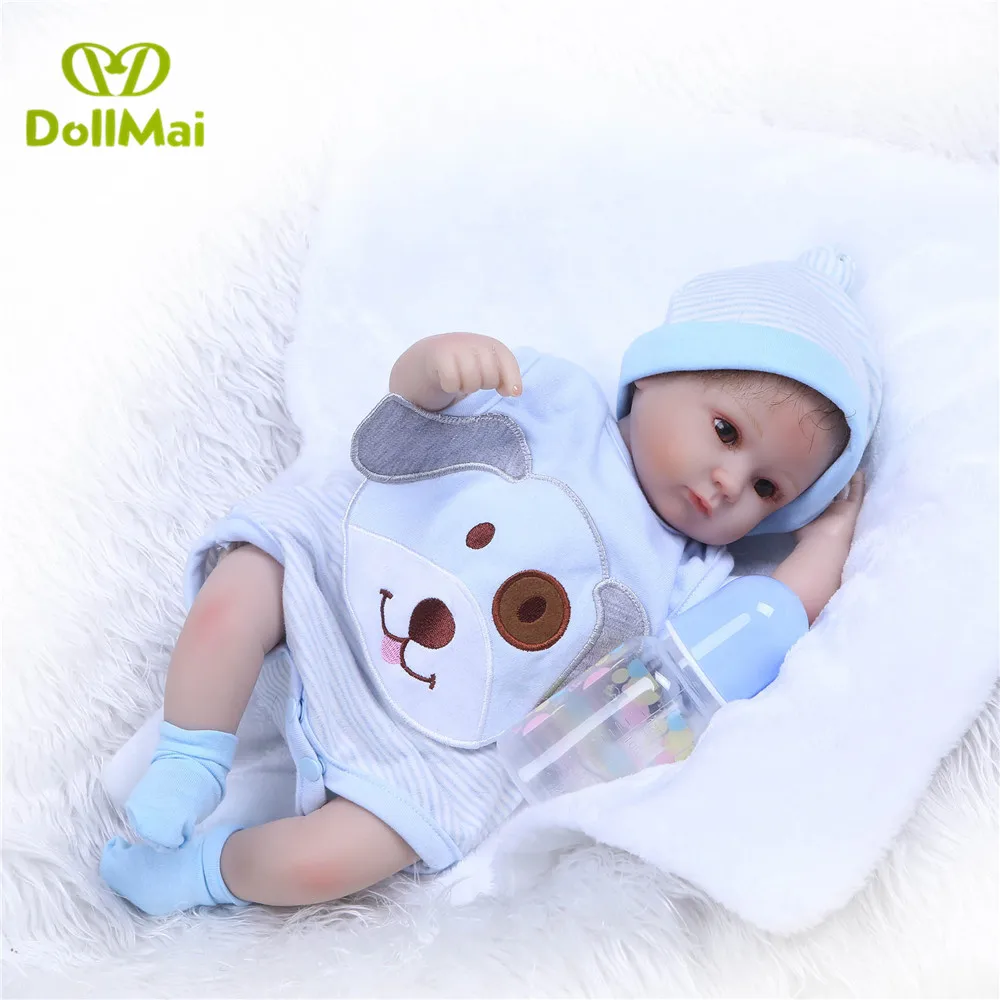 Кукла reborn для мальчиков Kawaii 40 см силиконовая кукла с голубой собачкой бутылочка