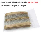 12 значений * 10 шт. = 120 шт. 1R-100R 1 Вт комплект резисторов из углеродной пленки в ассортименте набор 2.2R 4.7R 6.8R 10R 15R 22R 33R 47R 68R 82R Ом