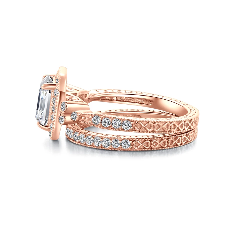 AINUOSHI 3 карата огранка камня «asscher Cut» Halo Кольцо Набор обручальное кольцо с искусственным бриллиантом Свадебный набор серебряных колец ювелирные изделия для женщин