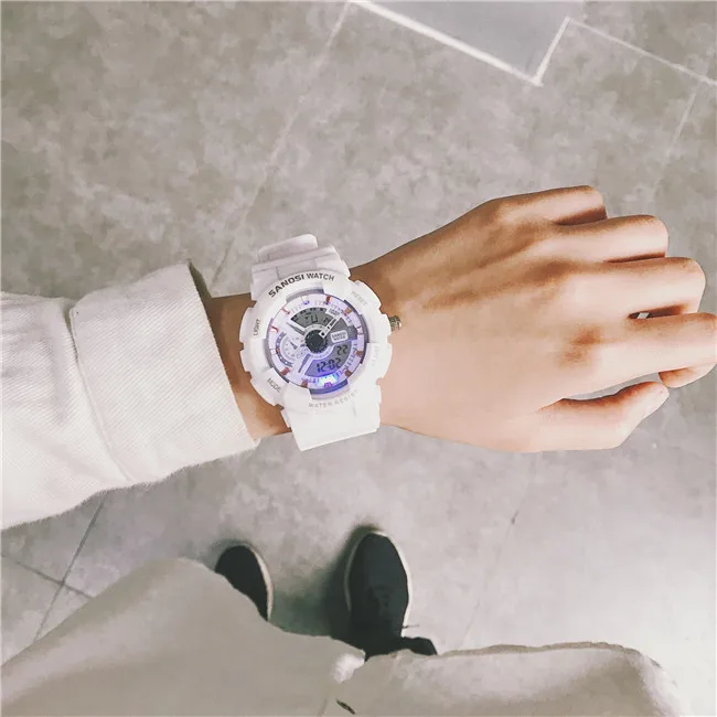 Ulzzang многофункциональные электронные спортивные часы для мужчин и женщин, водонепроницаемые силиконовые студенческие часы, женские наручные часы с большим циферблатом, мужские часы