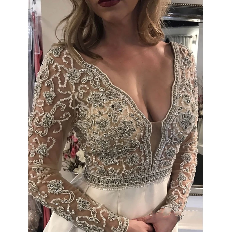 Vestido De Festa вышитые бисером вечерние платья на выпускной 2018 элегантное белое