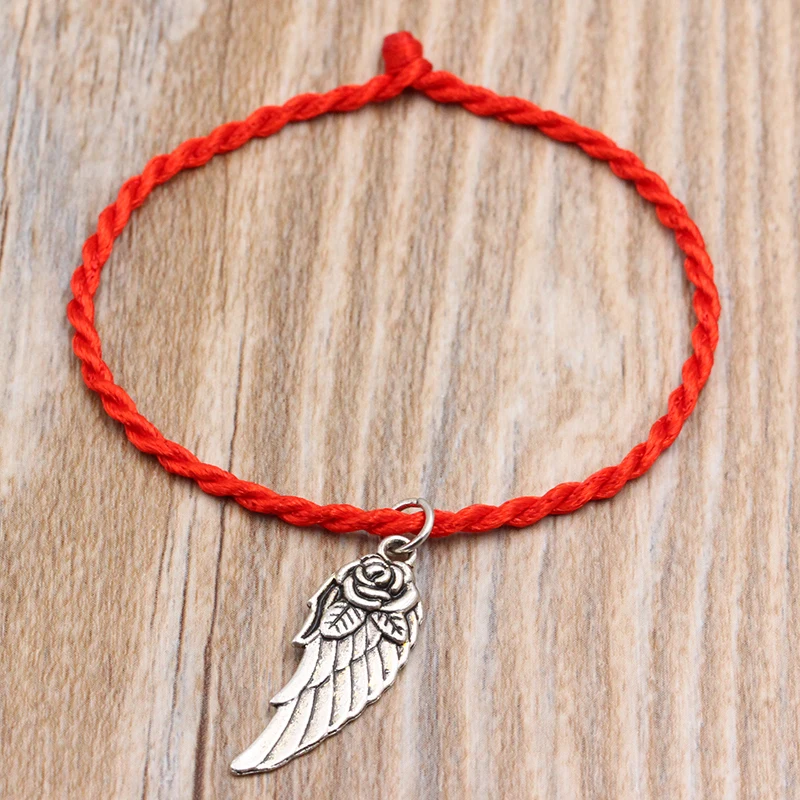 Женский и мужской браслет с подвеской Цветы крылья Красная Нить ручной работы