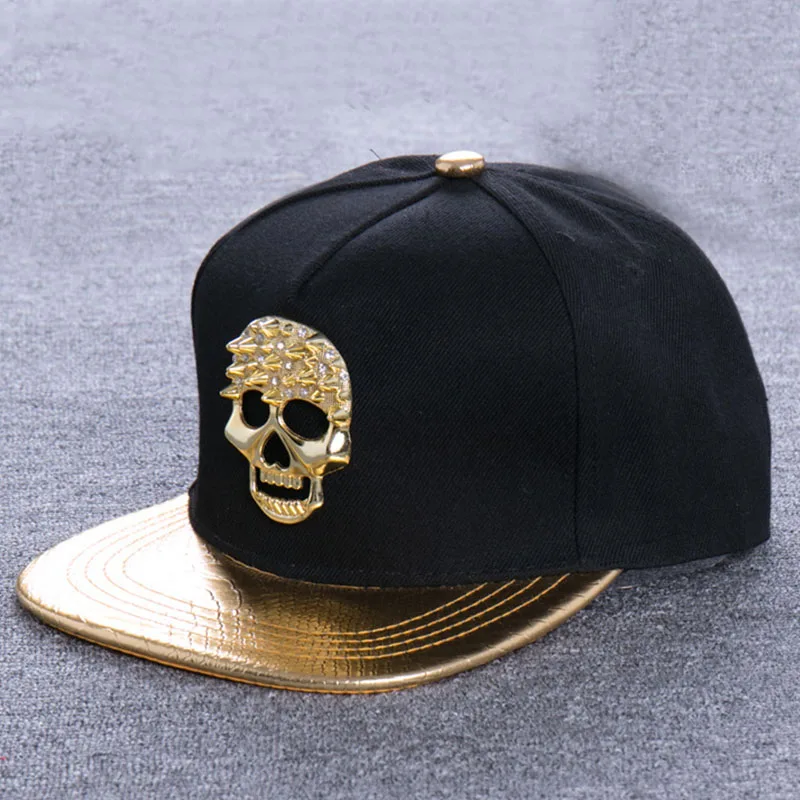 Snapback Кепки s в стиле панк хип-хоп с золотыми черепами заклепки логотип из