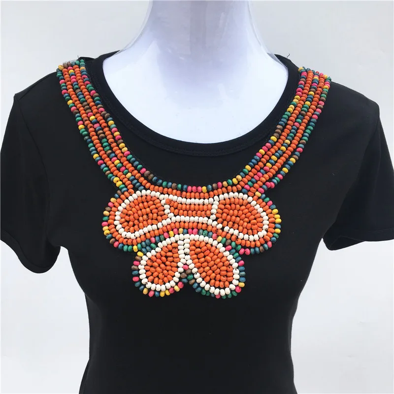 1 шт. роскошный Плетеный цветной деревянный бисер воротник с пайетками на