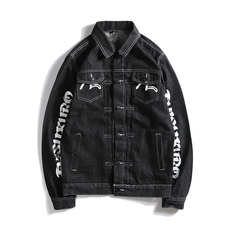 Подлинный Evisu, высокое качество, полный принт, модная теплая дышащая мужская куртка, Звездный Тренд, мужское джинсовое пальто, Тренч