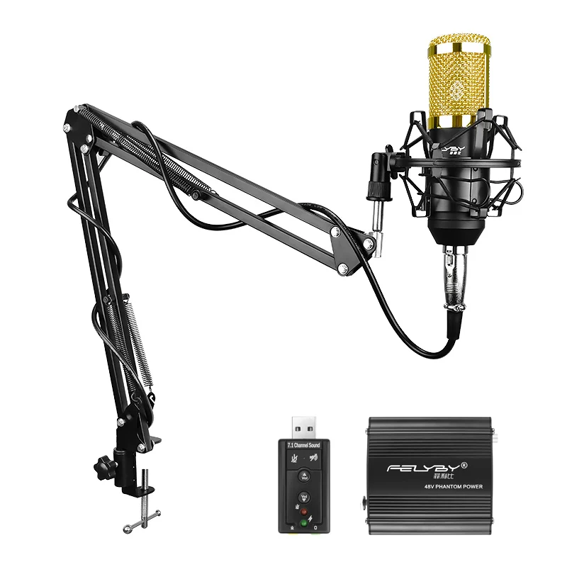 FELYBY профессиональный микрофон BM 800 конденсаторный микрофон Pro Audio Studio вокальный Запись микрофон KTV Караоке металлический амортизатор - Цвет: Black USB Power