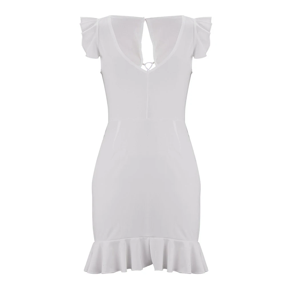 Женское Короткое мини платье на бретельках с рюшами Летнее белое высокой талией