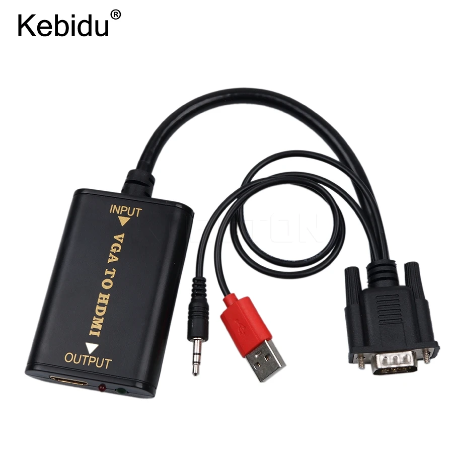 Kebidu HD 1080P преобразователь Аудио AV ТВ Видео Кабель VGA в HDMI совместимый адаптер для