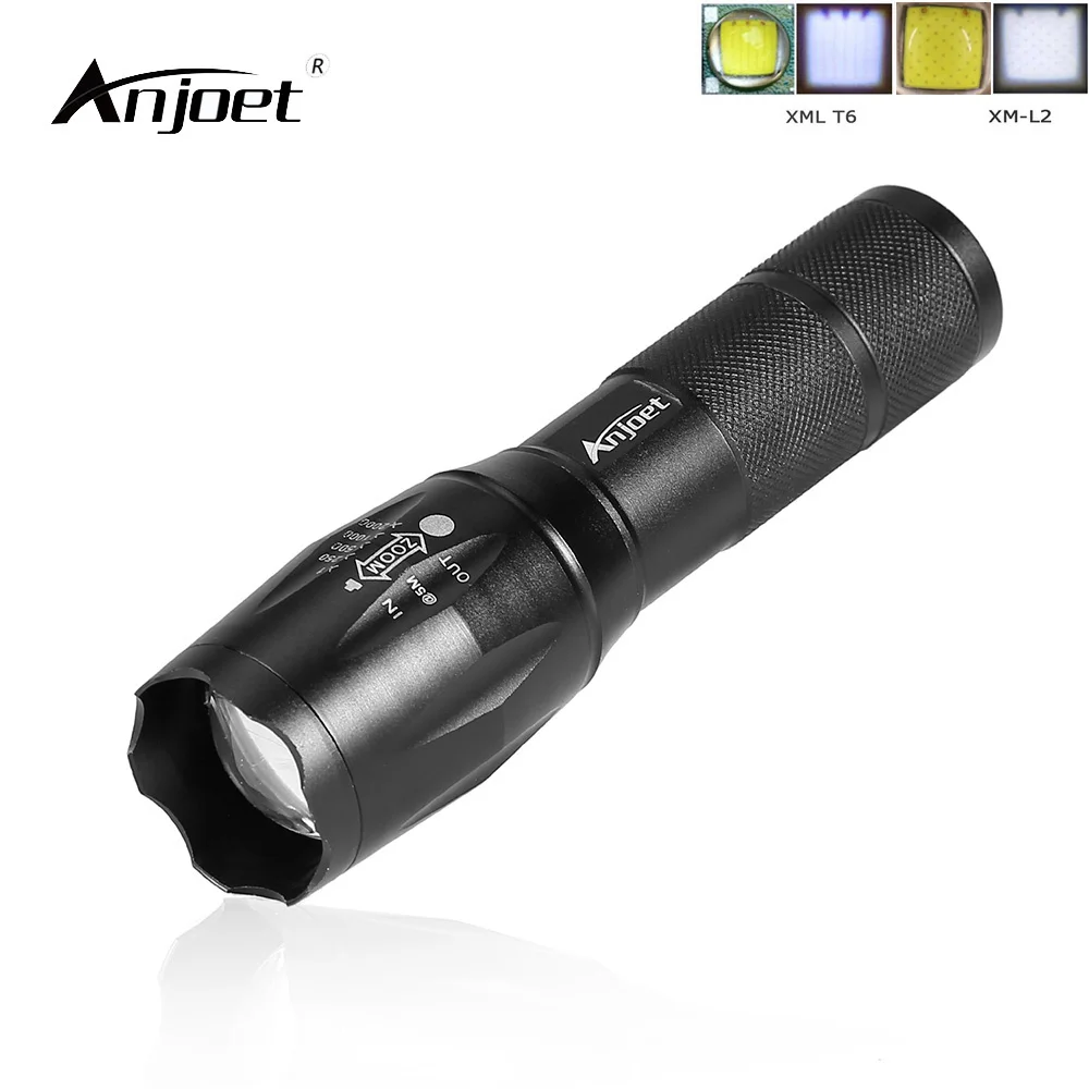 

ANJOET A100 светодиодный фонарик, фонарик XML T6, алюминиевый фонарь, масштабируемый светодиодный фонарик, лампа для батарей 3xaaa или 18650