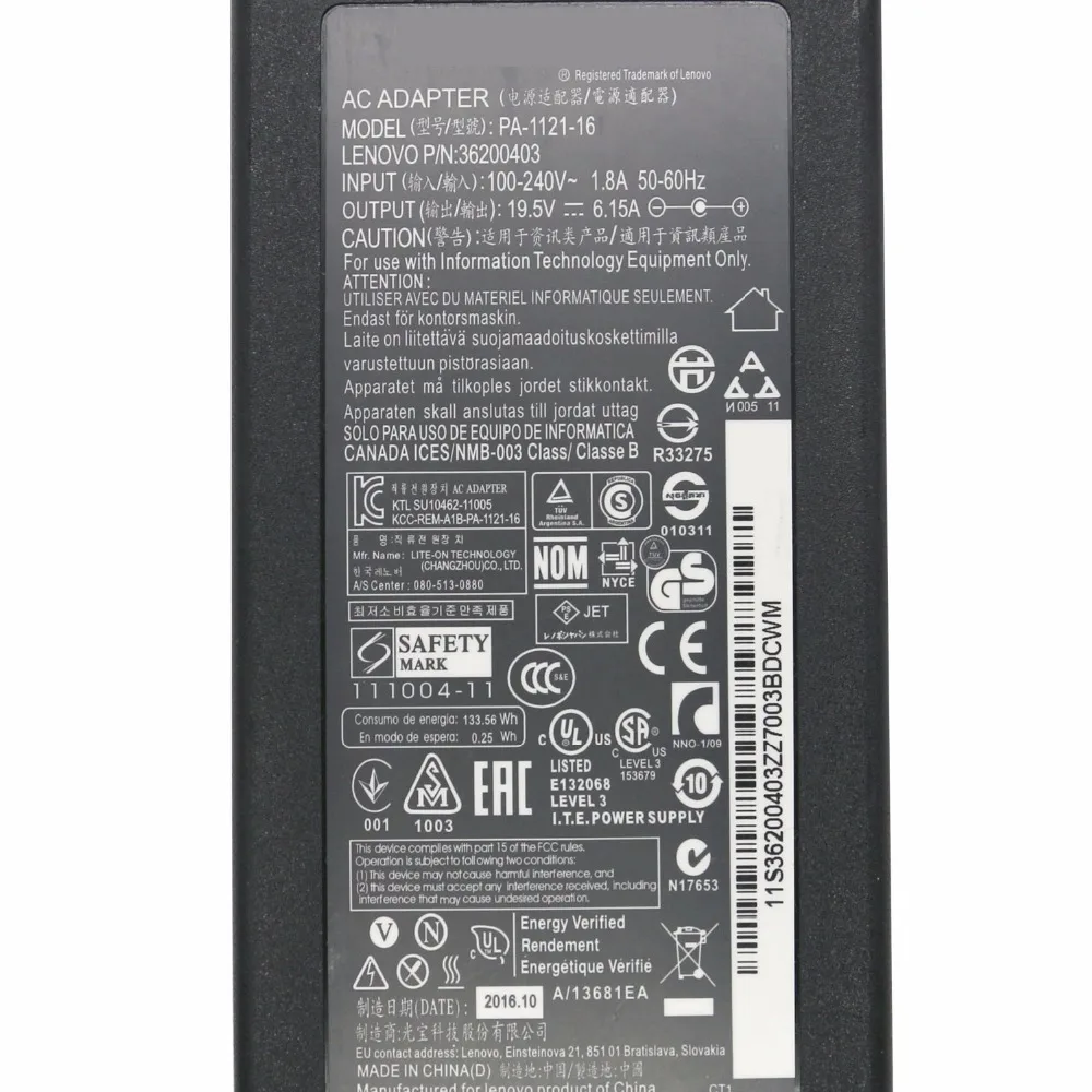 19V 6.15A 120 Вт 5 5*2 мм адаптер питания для Lenovo Y500 Y500N Y550 Y560 Y570 Y580 Y650 PA 1121 16 36200403 ADP 120LH B